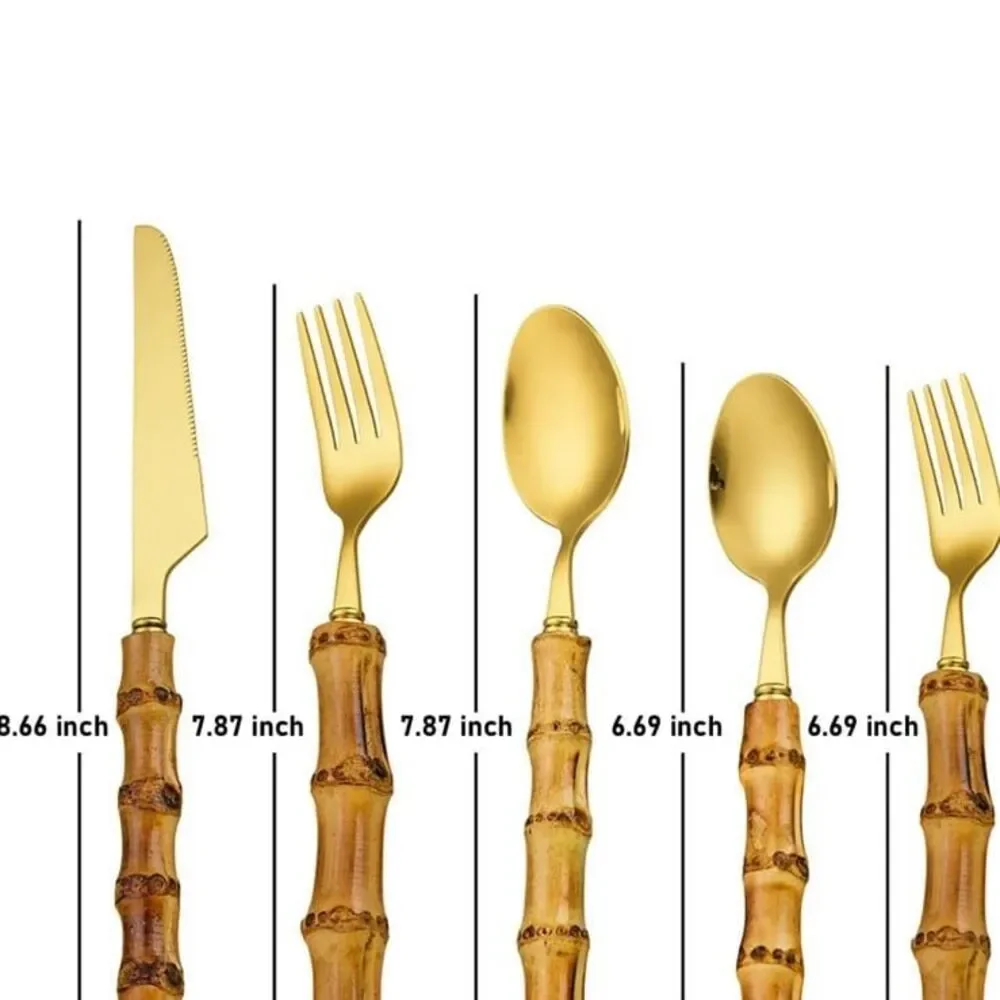 Gold- plated stainless steel natural bamboo cutlery set by US designers Natalia